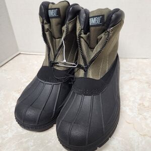 Khombu Mens Boots Size 12M Black Green Outdoor Rubber Zip Slip On